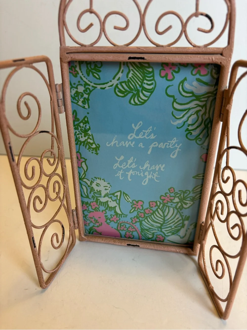 Lily Pulitzer-Let’s Have a Party-Print -Pink -Metal Arched Open Doors VTG Frame